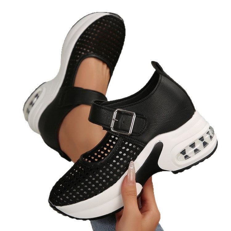 Women's Mary Jane style strap sneakers with visible air cushioning and perforated upper material Mune Fashion