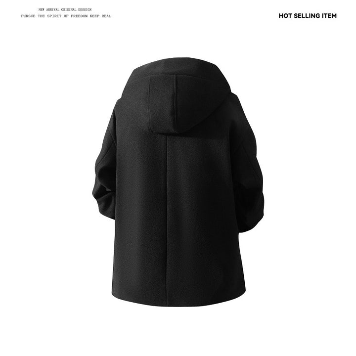 Men's wool blend hooded coat with oversized fit and hidden snap button placket Mune Fashion