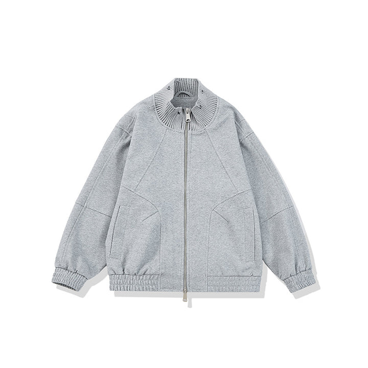 Unisex Boxy Knit Mix Transition Jacket with High Ribbed Collar and Elastic Hem Mune Fashion
