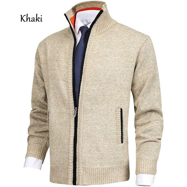 Men's knitted jacket with stand-up collar and concealed zipper Mune Fashion