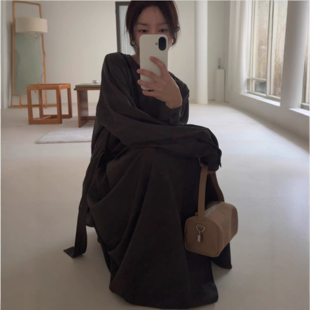 Women Long Jersey Maxi Dress with Side Knot Draping and Wide Hem Mune Fashion