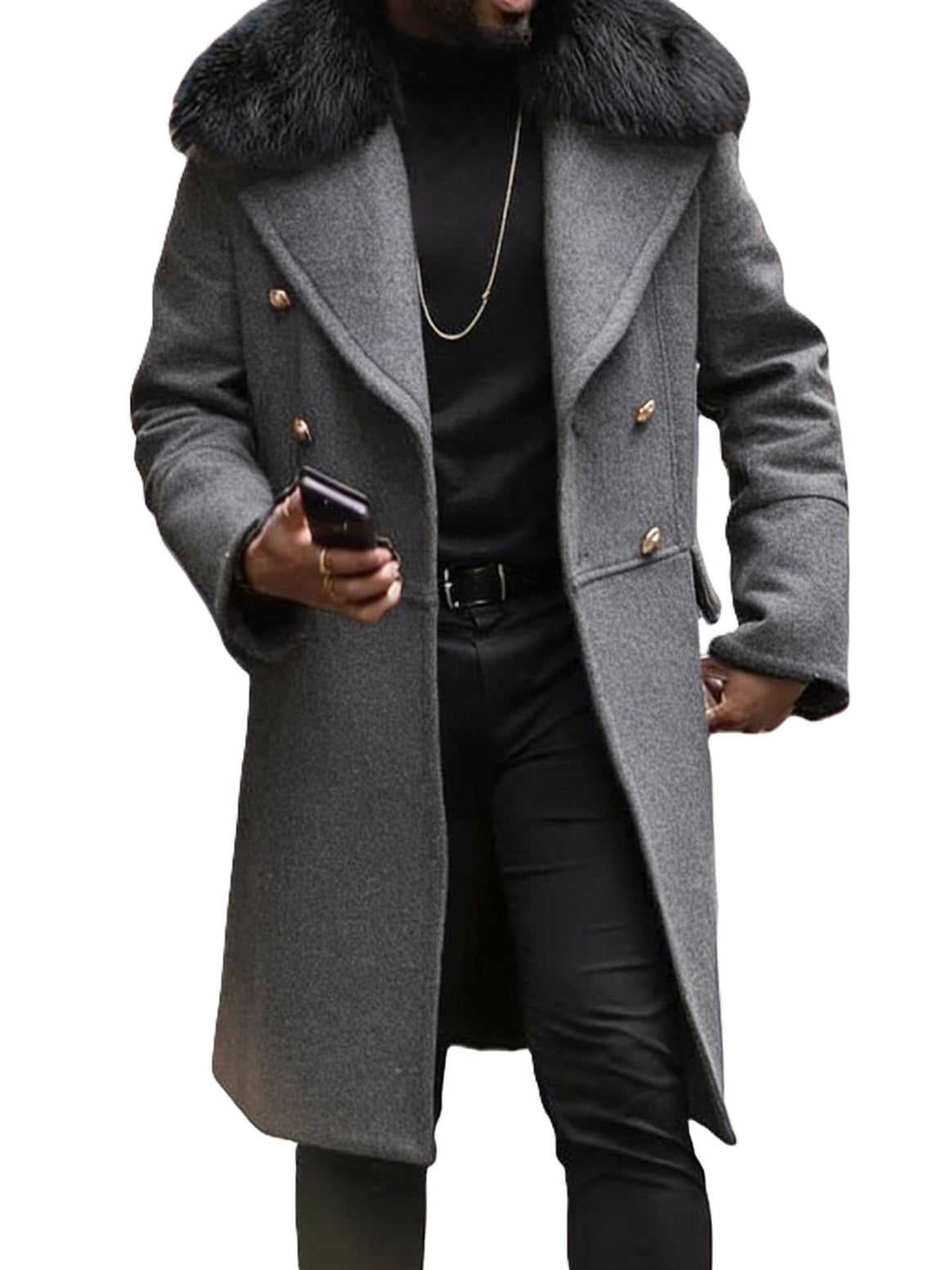 Men's Long Double-Breasted Coat with Voluminous Teddy Collar and Elegant Metal Buttons Mune Fashion