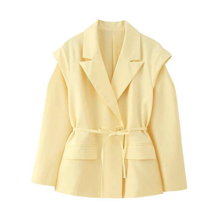 Women's Tailored One-Button Blazer with Tied Belt and Shoulder Cut-Out Mune Fashion