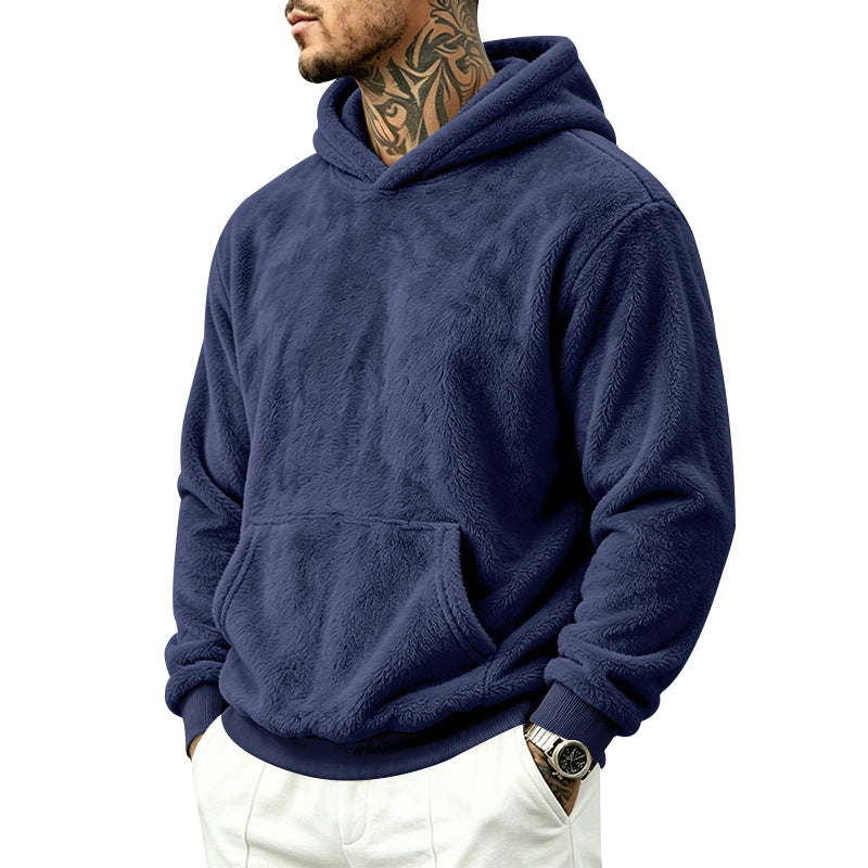 Men's Cozy Fleece Hoodie with Kangaroo Pocket and Ribbed Hem Mune Fashion
