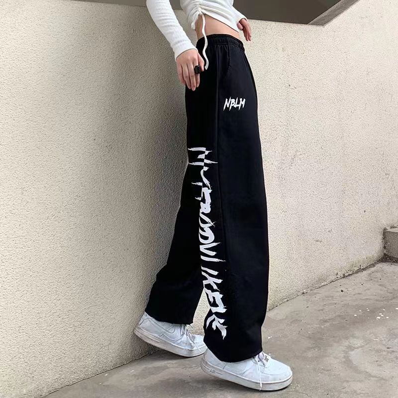 Women's high-waisted wide-leg jogging pants with a significant side print Mune Fashion