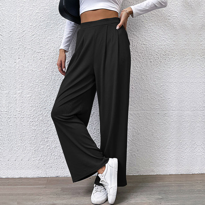 Ladies Wide High-Waist Trousers with Pleats and Palazzo Silhouette Mune Fashion