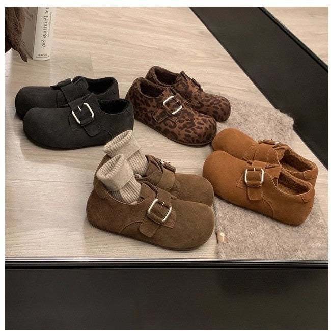 Women's Padded Suede Mary Jane Slippers with Adjustable Metal Buckle Mune Fashion