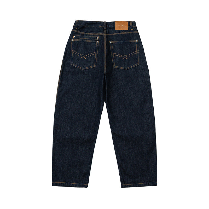 Women Relaxed-Fit High-Waist Denim Pants with Wide Legs and Distinctive Seam Design Mune Fashion