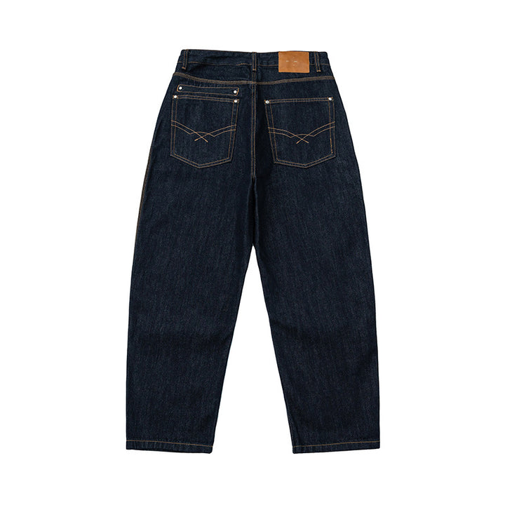 Women Relaxed-Fit High-Waist Denim Pants with Wide Legs and Distinctive Seam Design Mune Fashion