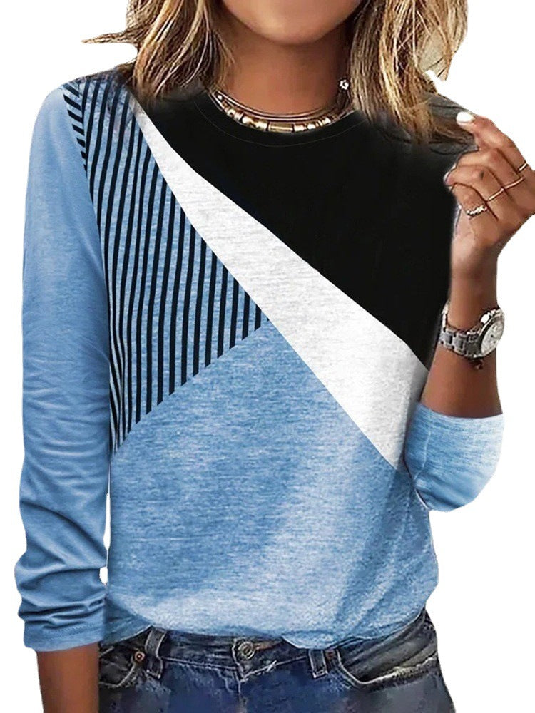 Ladies Colorblock sweatshirt with diagonal panel look and stripe trim Mune Fashion