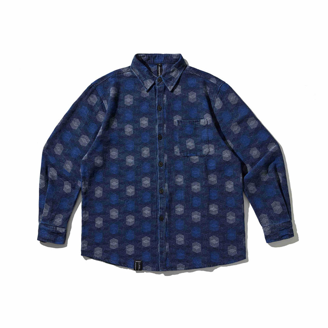 Men's shirt jacket in denim look with geometric jacquard pattern Mune Fashion