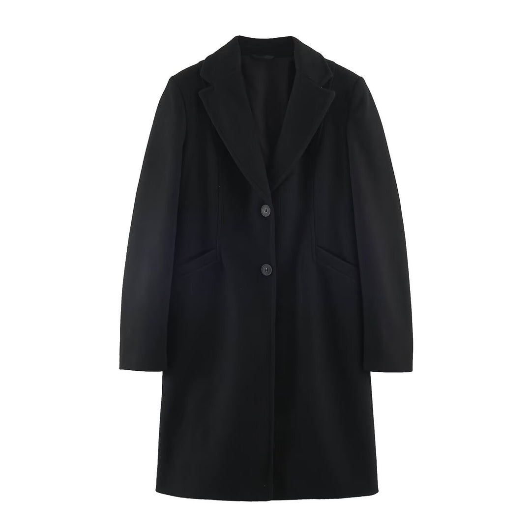 Women's Tailored Wool Look Coat with Notched Lapels and Welt Pockets Mune Fashion