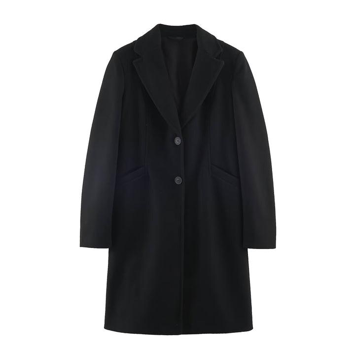 Women's Tailored Wool Look Coat with Notched Lapels and Welt Pockets Mune Fashion