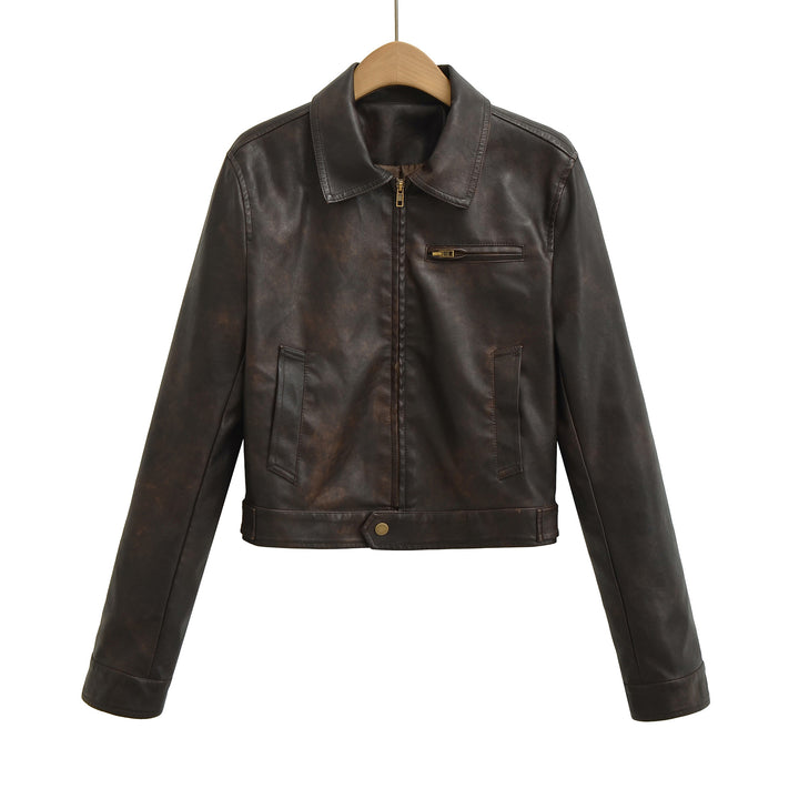 Men's vintage-inspired bomber style leather jacket with zipper and chest pocket Mune Fashion