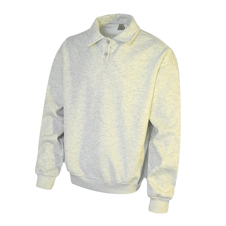 Men's Polo Sweatshirt in Oversize Relaxed Fit with Ribbed Cuffs and Button Placket Mune Fashion
