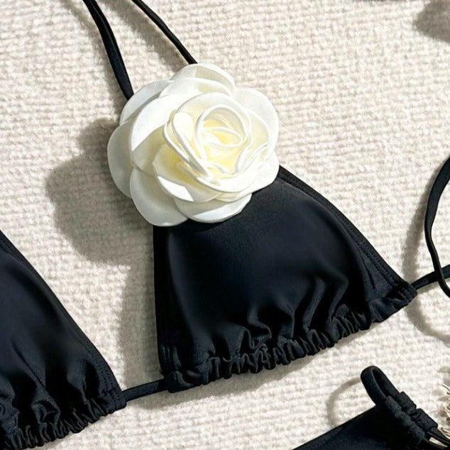 Ladies Triangle Bikini with Floral Applique Mune Fashion
