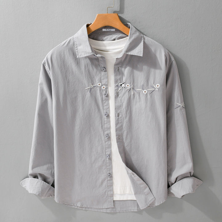 Women's loose embroidered cotton overshirt with kent collar and layering detail Mune Fashion