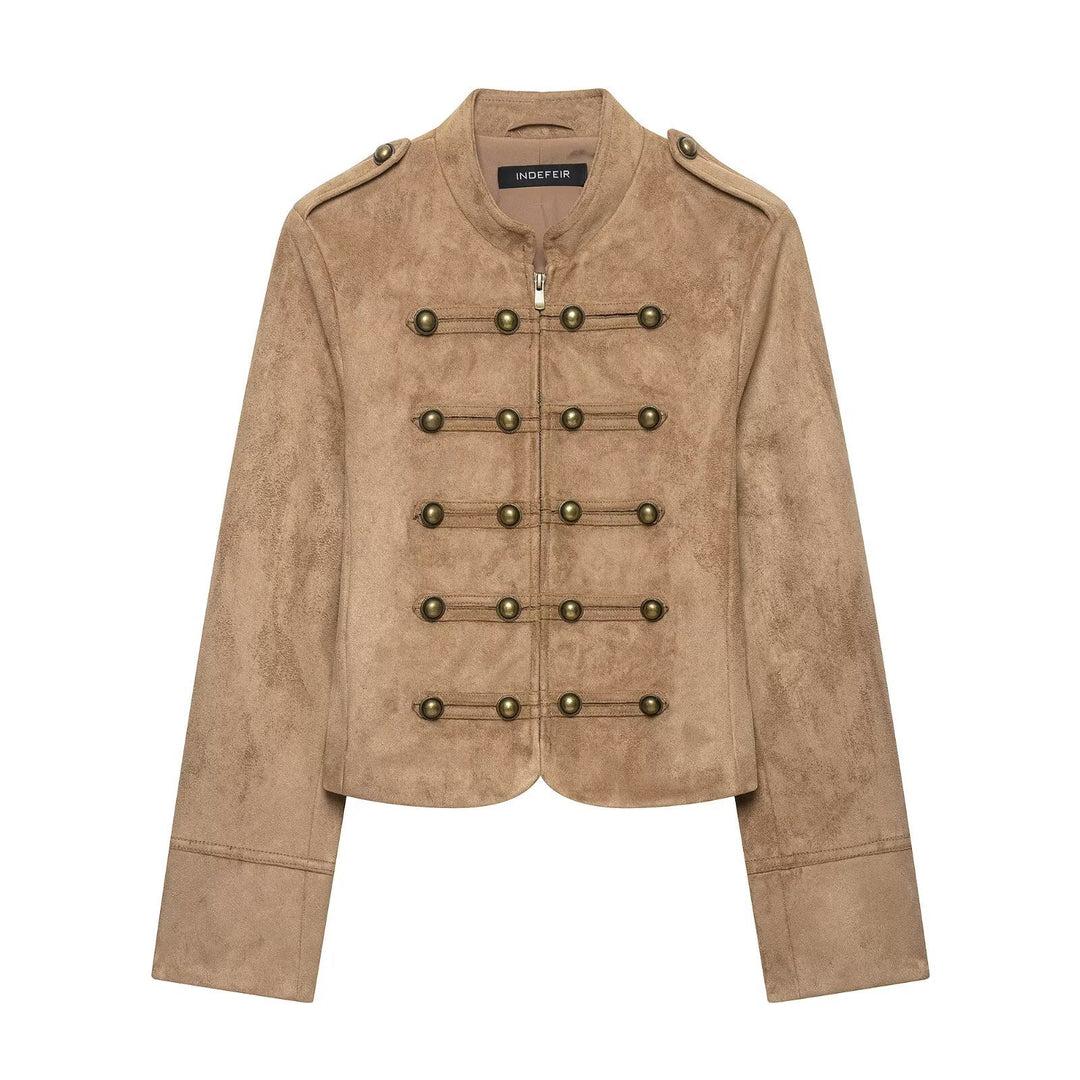 Women's short jacket in military style with stand-up collar and decorative button detail Mune Fashion