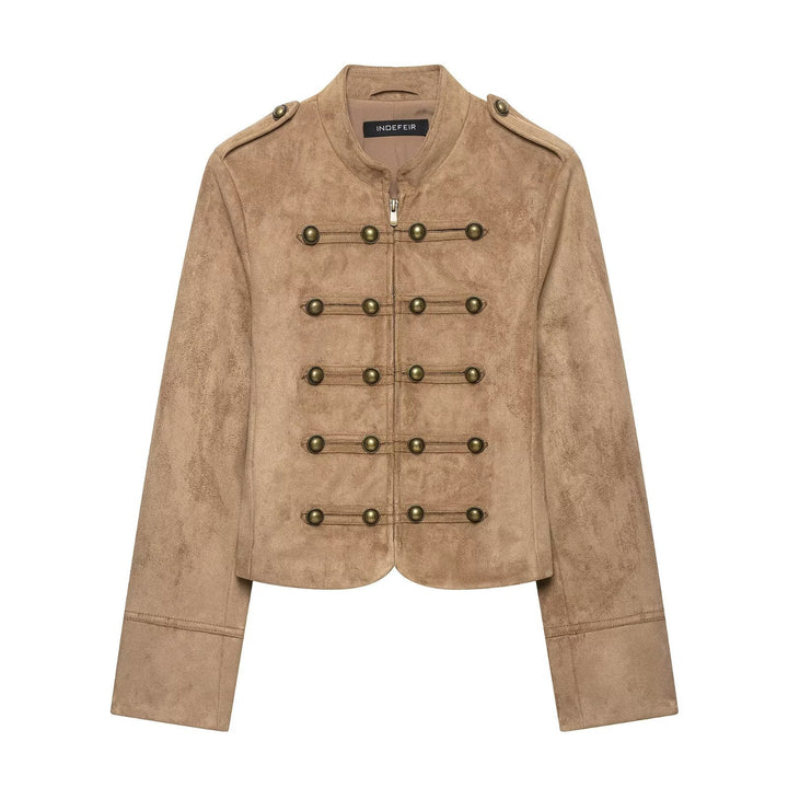 Women's short jacket in military style with stand-up collar and decorative button detail Mune Fashion