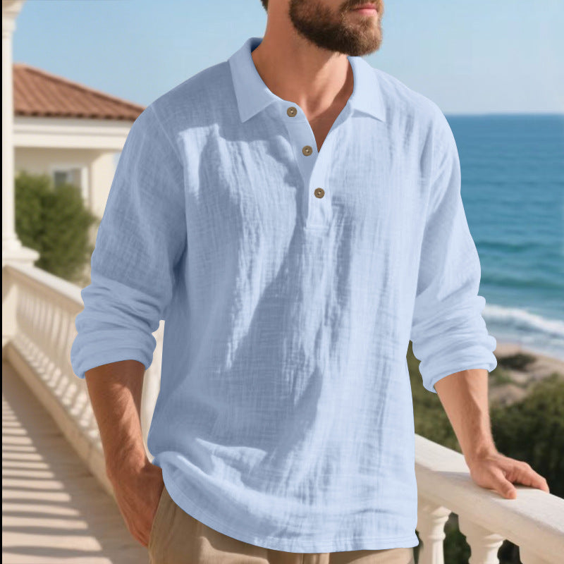Men's casual linen henley shirt with polo collar and triple button placket Mune Fashion