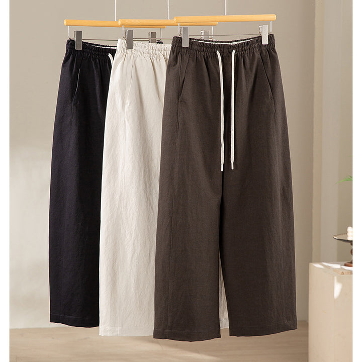 Women's Loose High-Waist Linen Mix Pants with Elastic Waistband and Drawstring Mune Fashion