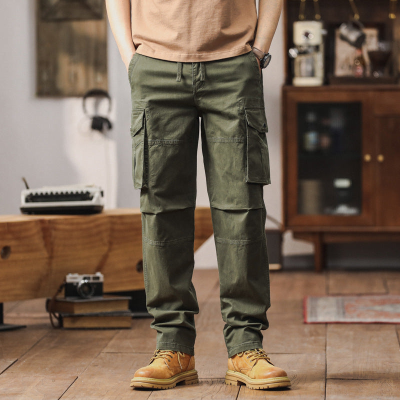 Herren Gerade geschnittene Canvas-Cargohose mit Klapp-Utility-Taschen und Kordelbund Mune Fashion