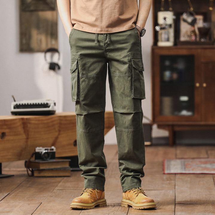 Herren Gerade geschnittene Canvas-Cargohose mit Klapp-Utility-Taschen und Kordelbund Mune Fashion