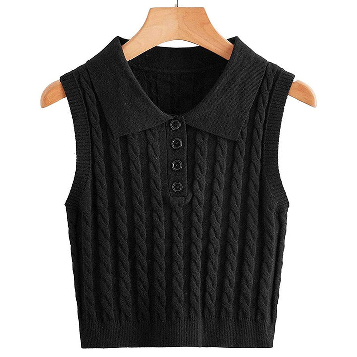 Women's fine knit sleeveless polo vest with cable pattern and tailored cut Mune Fashion