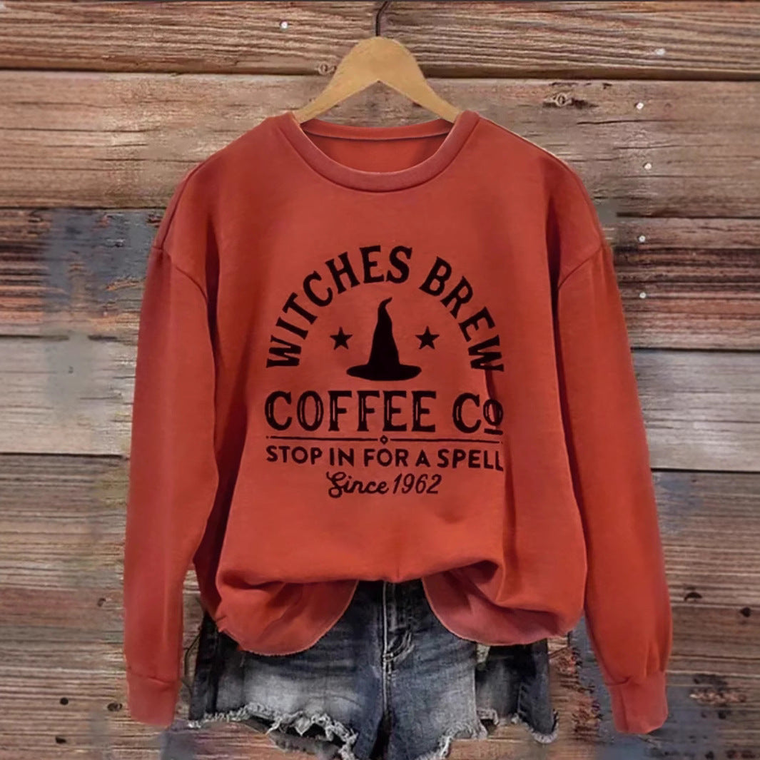 Women's Loose-Fit Cotton Sweatshirt with Vintage Witch Print Mune Fashion