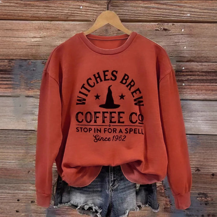 Women's Loose-Fit Cotton Sweatshirt with Vintage Witch Print Mune Fashion