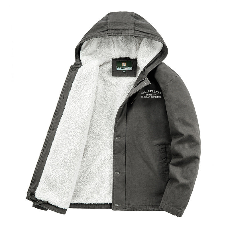 Men's Hooded Canvas Parka with Teddy Fleece Lining and Wind Protection Placket Mune Fashion