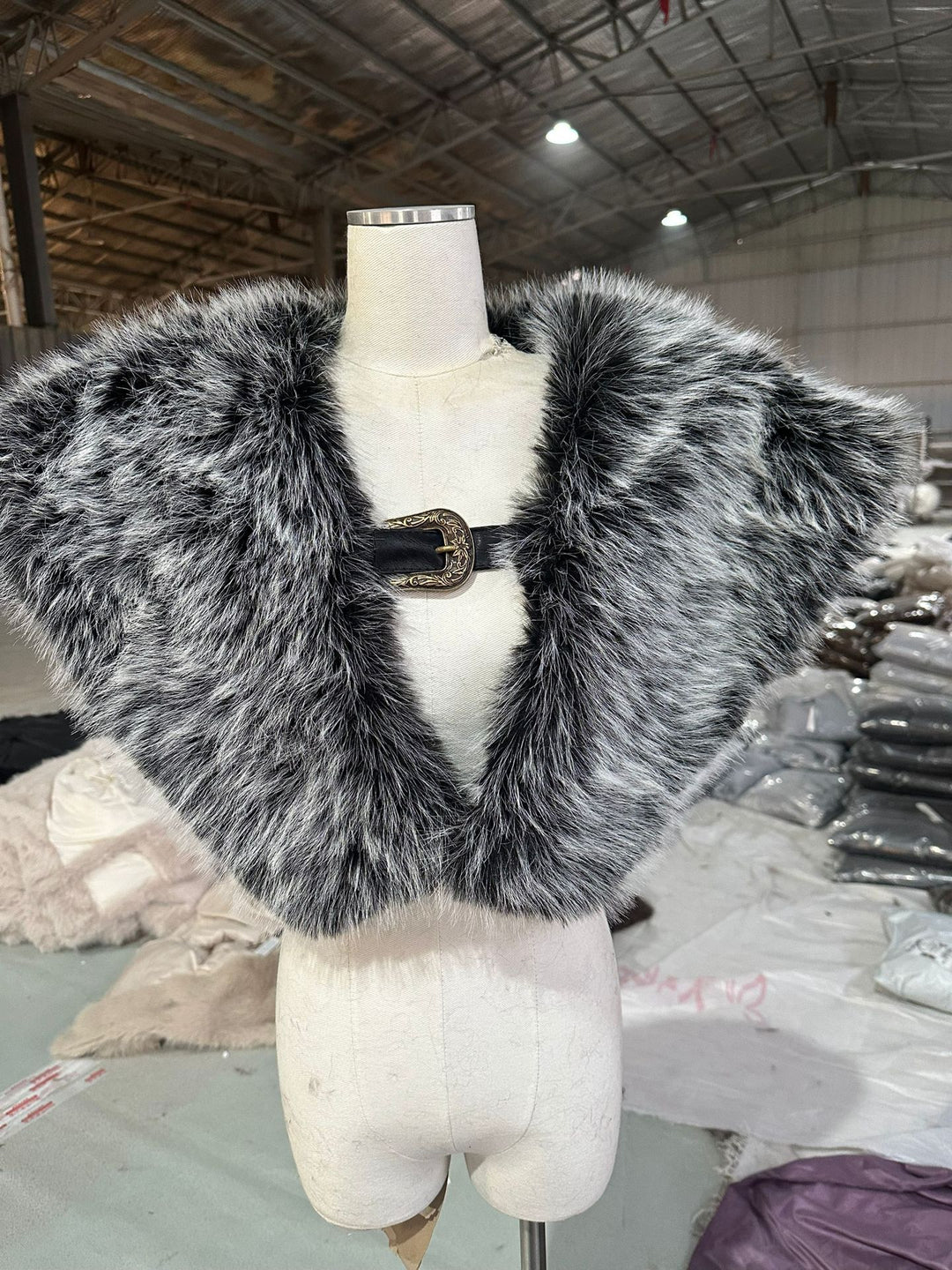 Men's historically inspired faux fur shoulder cape with leather straps Mune Fashion