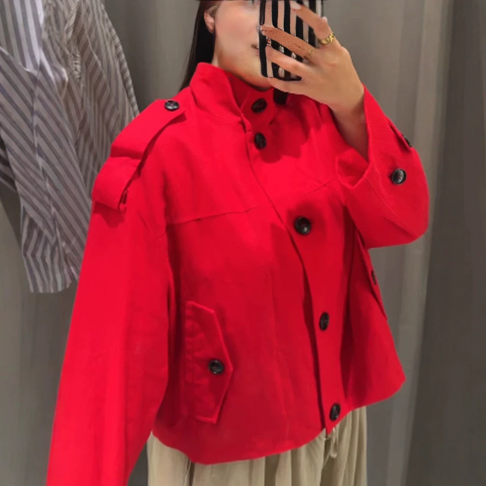 Women's Short Boxy Blouson Jacket made of lightweight Canvas with Epaulettes Mune Fashion