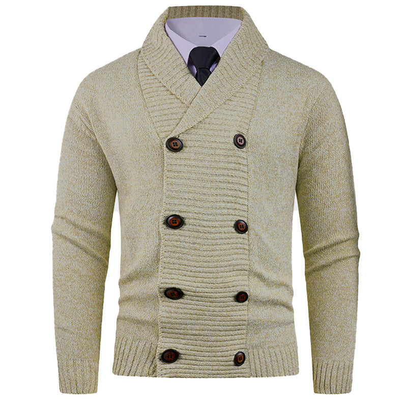 Men's double-breasted chunky knit cardigan with overlapping shawl collar Mune Fashion