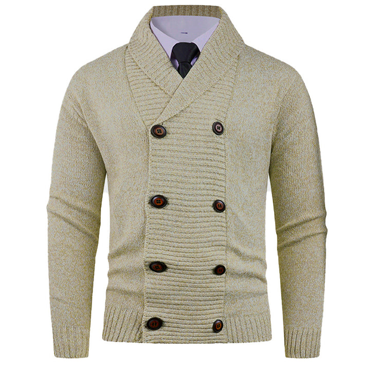 Men's double-breasted chunky knit cardigan with overlapping shawl collar Mune Fashion