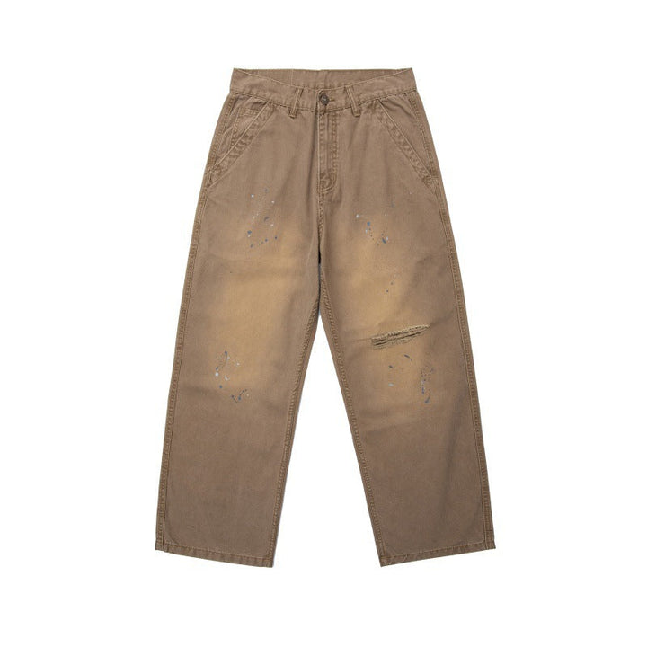 Men's Relaxed Fit Workwear Pants with Paint Splatter and Destroyed Details Mune Fashion