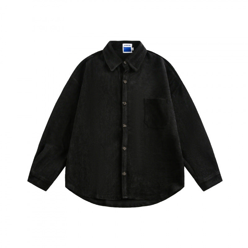 Unisex Oversized Velvet Shirt Jacket with Chest Pocket and Continuous Button Placket Mune Fashion