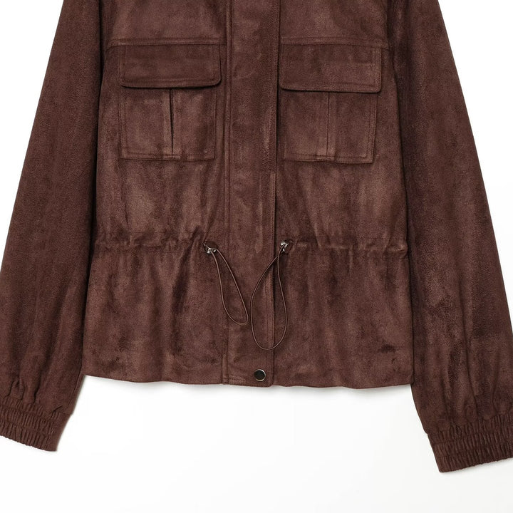 Ladies short jacket in field style made of suede leather look with stand-up collar, chest pockets, and drawstring Mune Fashion