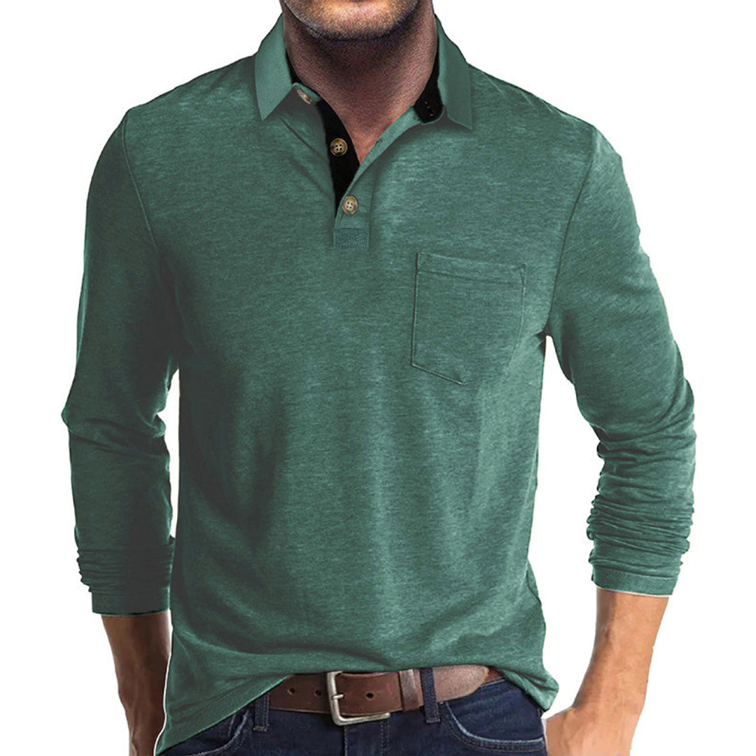 Men's long-sleeve polo shirt with chest pocket, contrasting button placket, and casual stretch fit Mune Fashion