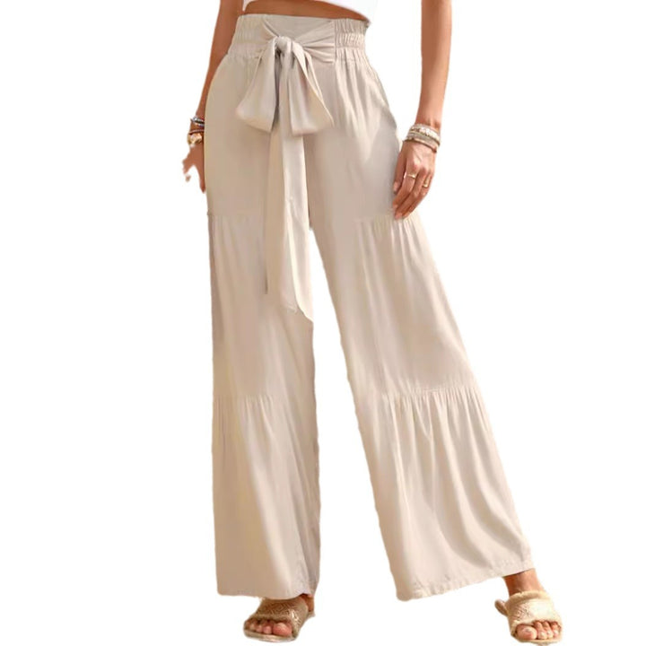 Women Lightweight Palazzo Pants with Tiered Design and Paperbag Waist Drune