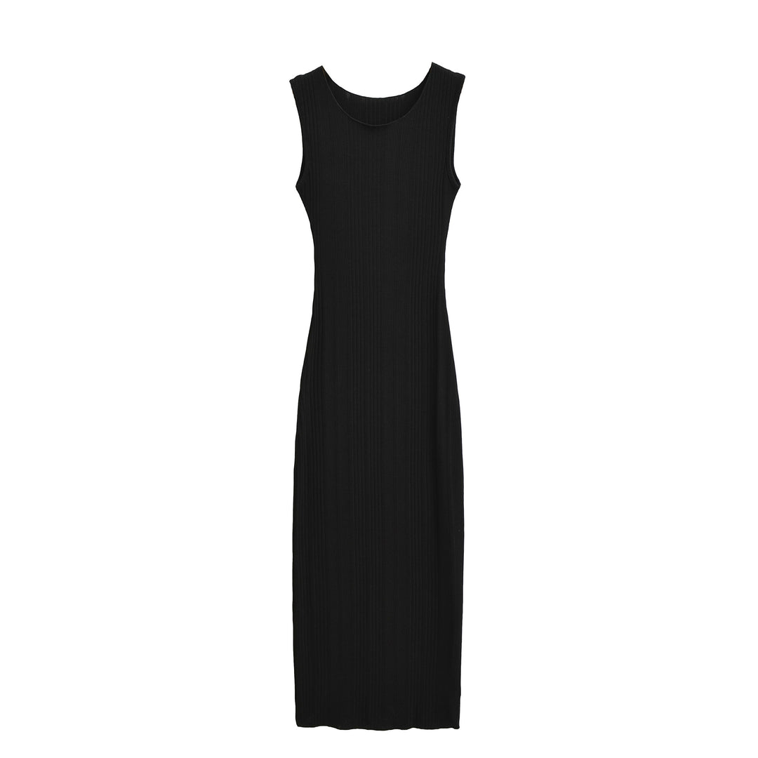 Women Fitted Sleeveless Ribbed Maxi Dress with Round Neckline Mune Fashion
