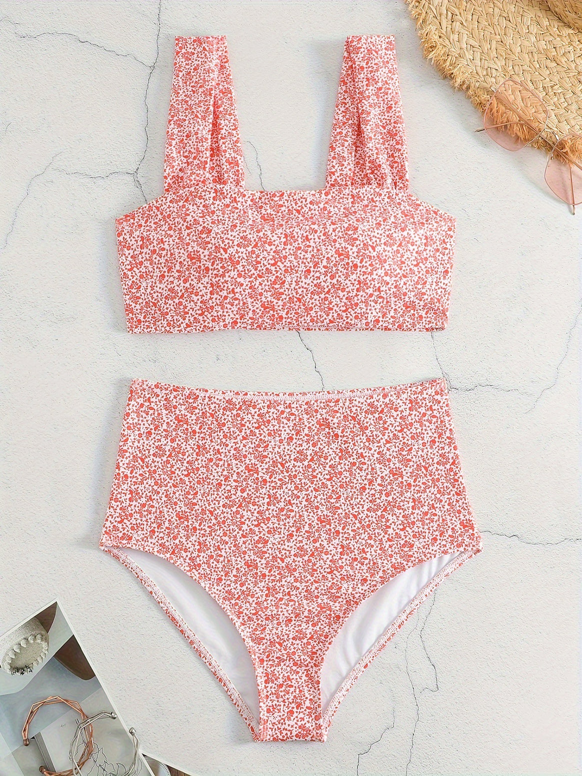 Women's High-Waisted Bikini Set with Floral Pattern Mune Fashion