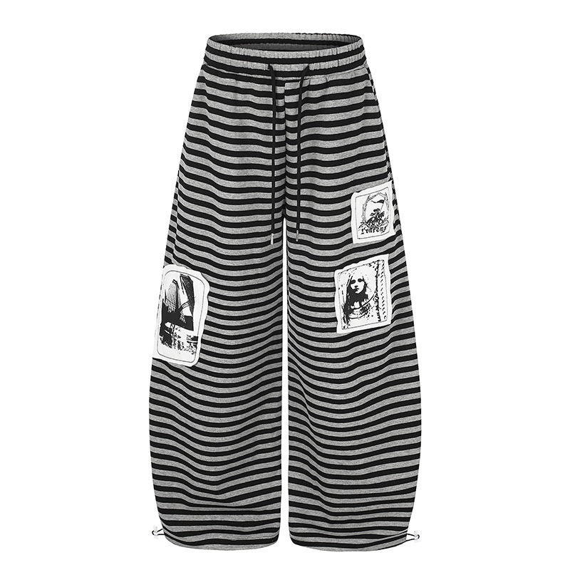 Women's Wide Palazzo Lounge Pants with High Comfort Waistband, Drawstring and Photo Patch Details Mune Fashion