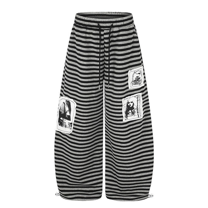 Women's Wide Palazzo Lounge Pants with High Comfort Waistband, Drawstring and Photo Patch Details Mune Fashion