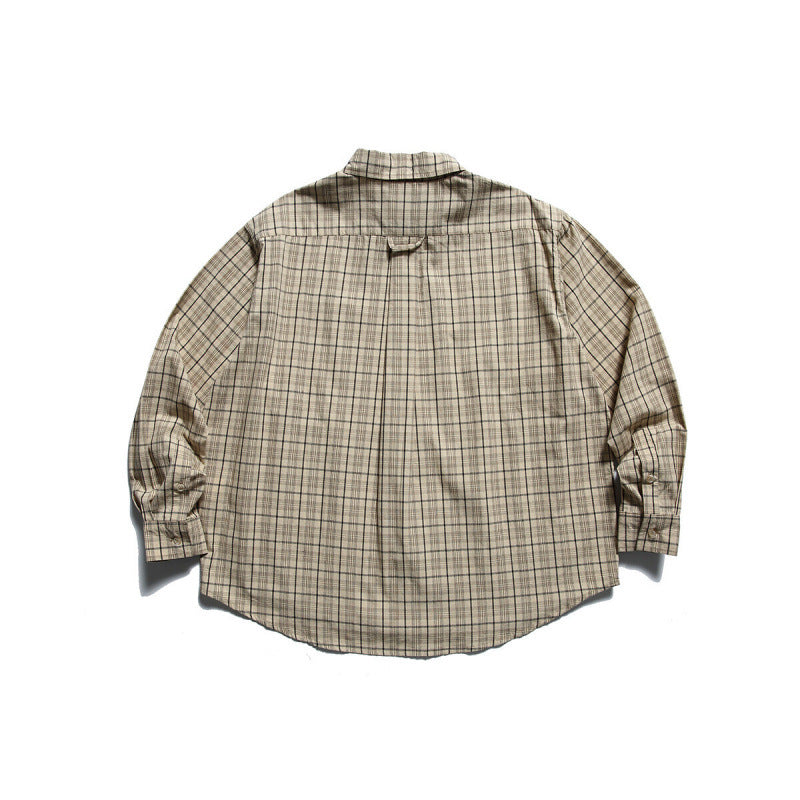 Men's Oversized Checkered Button-Down Shirt with Chest Pocket and Rounded Hem Mune Fashion