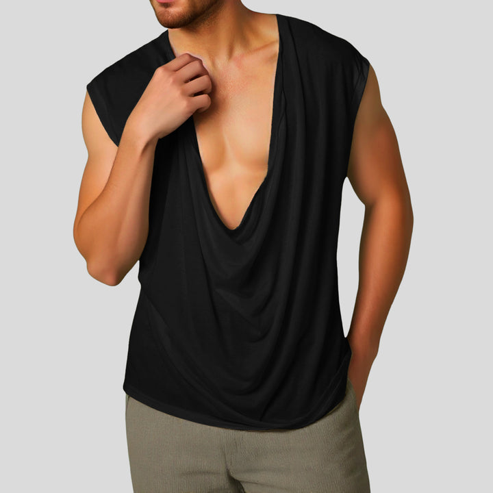 Women draped long top with deep waterfall back and drop shoulder Mune Fashion