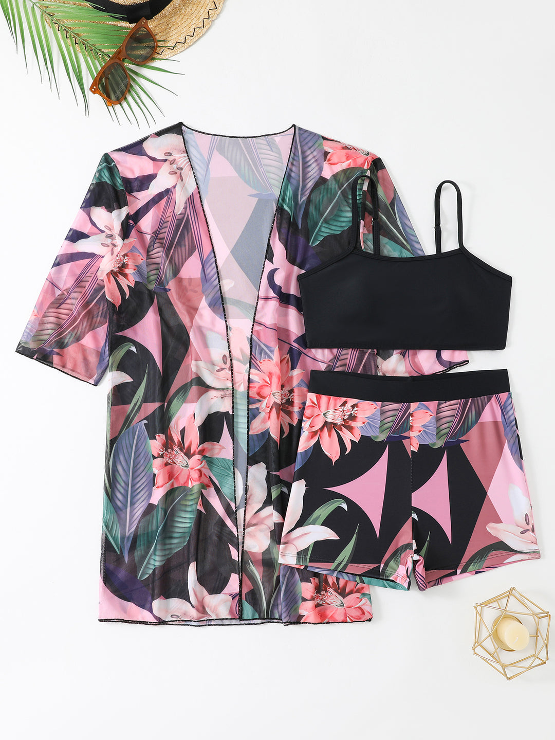 Women’s Beach Tote with Floral Cover and Bikini Set Mune Fashion