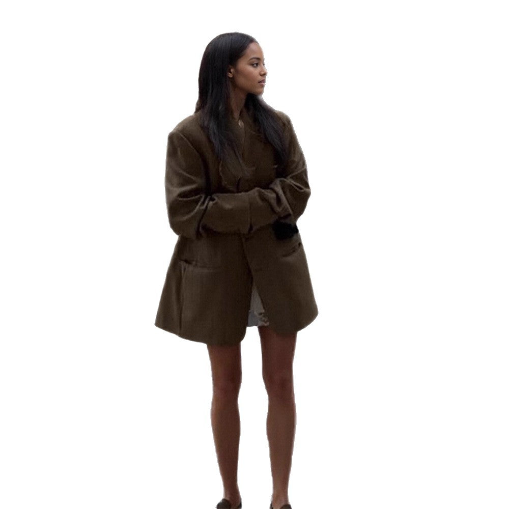Women's Oversize Wool Blend Coat Blazer with Boxy Silhouette and Flap Pockets Mune Fashion