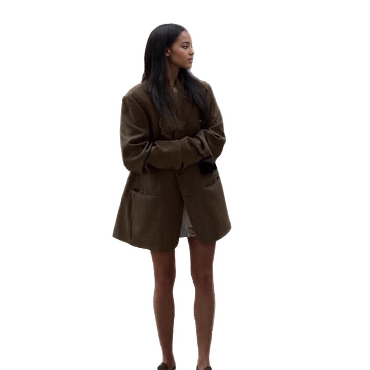 Women's Oversize Wool Blend Coat Blazer with Boxy Silhouette and Flap Pockets Mune Fashion