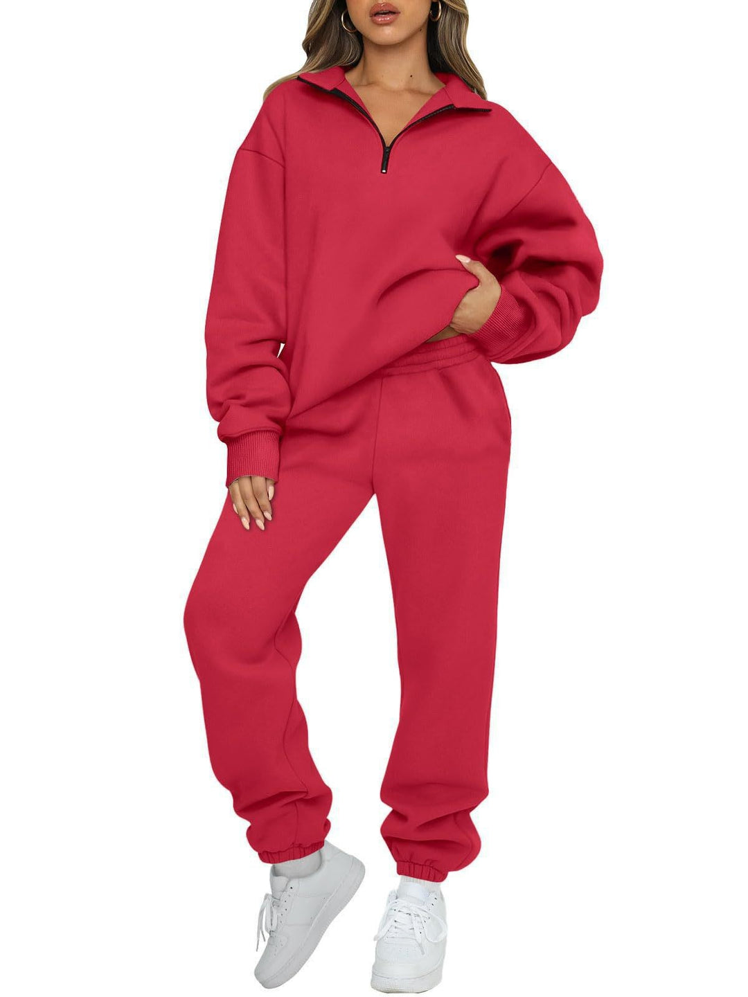 Women's oversized sweatshirt jogging pants set with zipper collar Mune Fashion